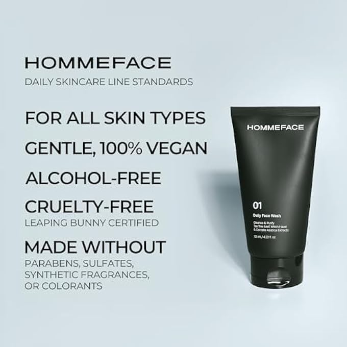 HOMMEFACE MENS DAILY FACE WASH - GENTLE FACIAL CLEANSER FOR DEEP CLEANSING & PURIFYING - KOREAN SKINCARE TECHNOLOGY WITH COLLAGEN, WITCH HAZEL & CICA EXTRACTS, 4.22 FL OZ - Image 4